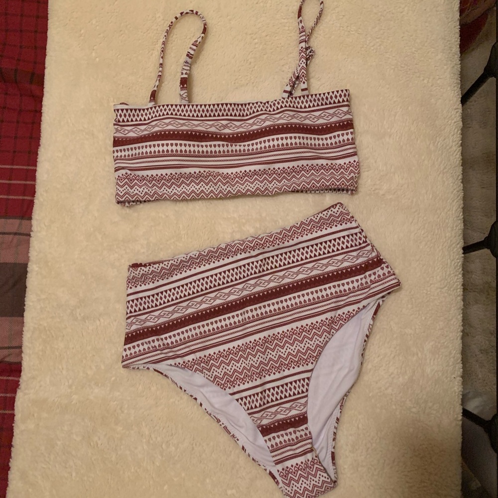 Cupshe BURGUNDY BOHO PRINT HIGH-WAISTED BIKINI